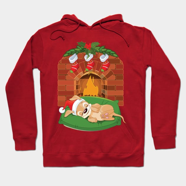 Christmas Puppy Near Fireplace Hoodie by DogsandCats